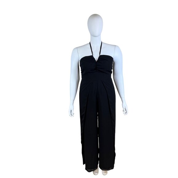 Eloquii Womens Black Halter Neck Jumpsuit Sleeveless Wide Leg Tie Back Sz 16 - Picture 1 of 7